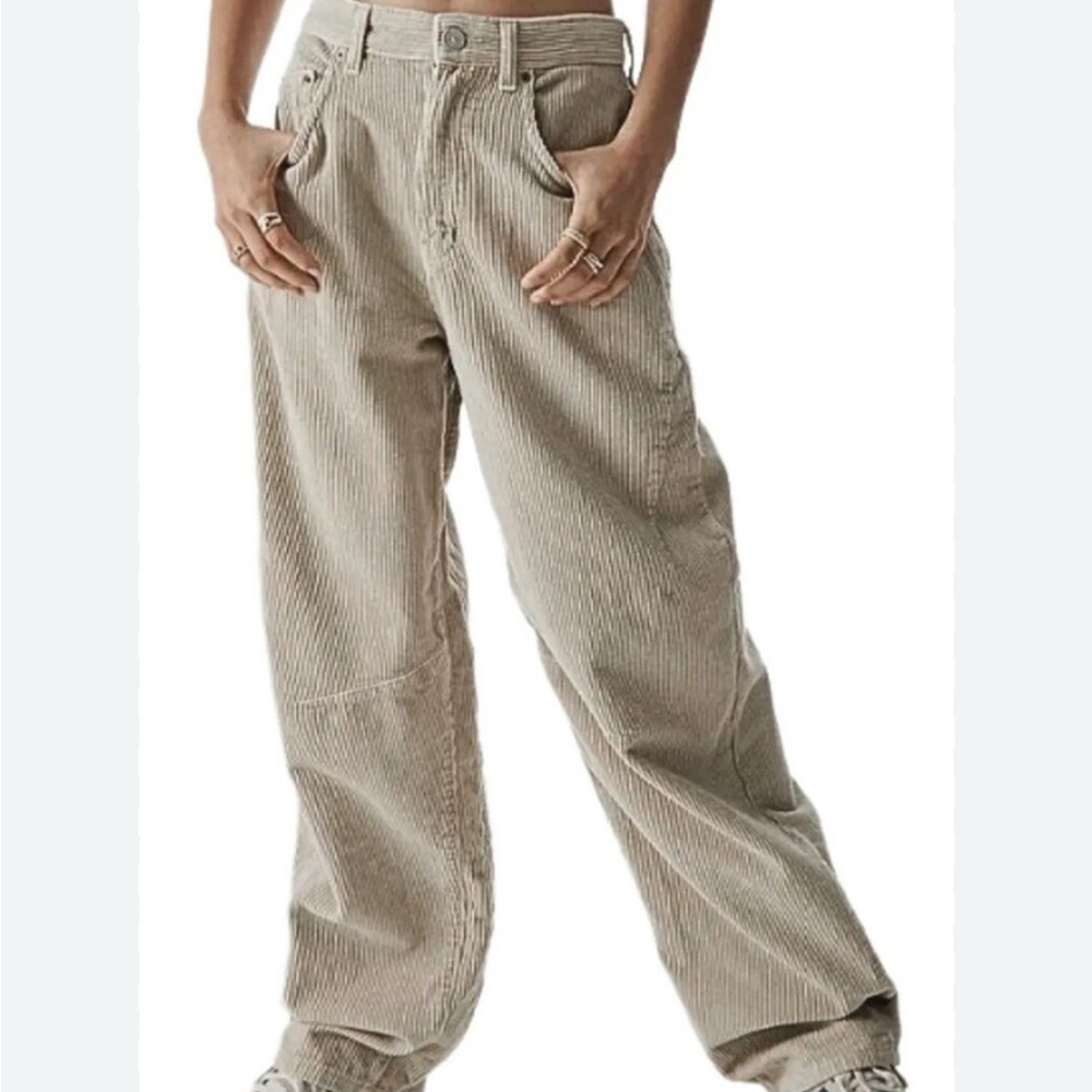 BDG Wide Leg Corduroy Pants in Light Green Taupe Size 32